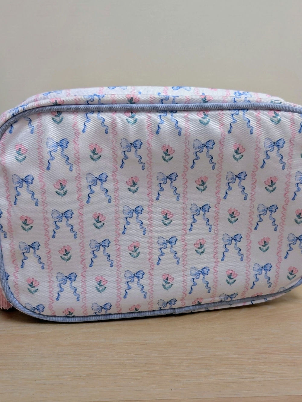 Pink & Blue Floral Bow Cosmetic Pouch
